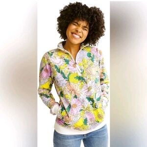Vera Bradley Colorful Floral Stretch Cotton Zip Hooded Sweatshirt Sweater Med